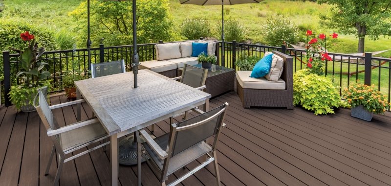 deck with table and chairs