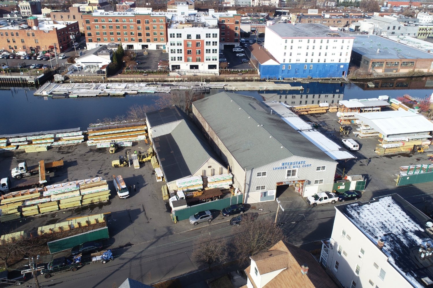 Greenwich lumber yard aerial view